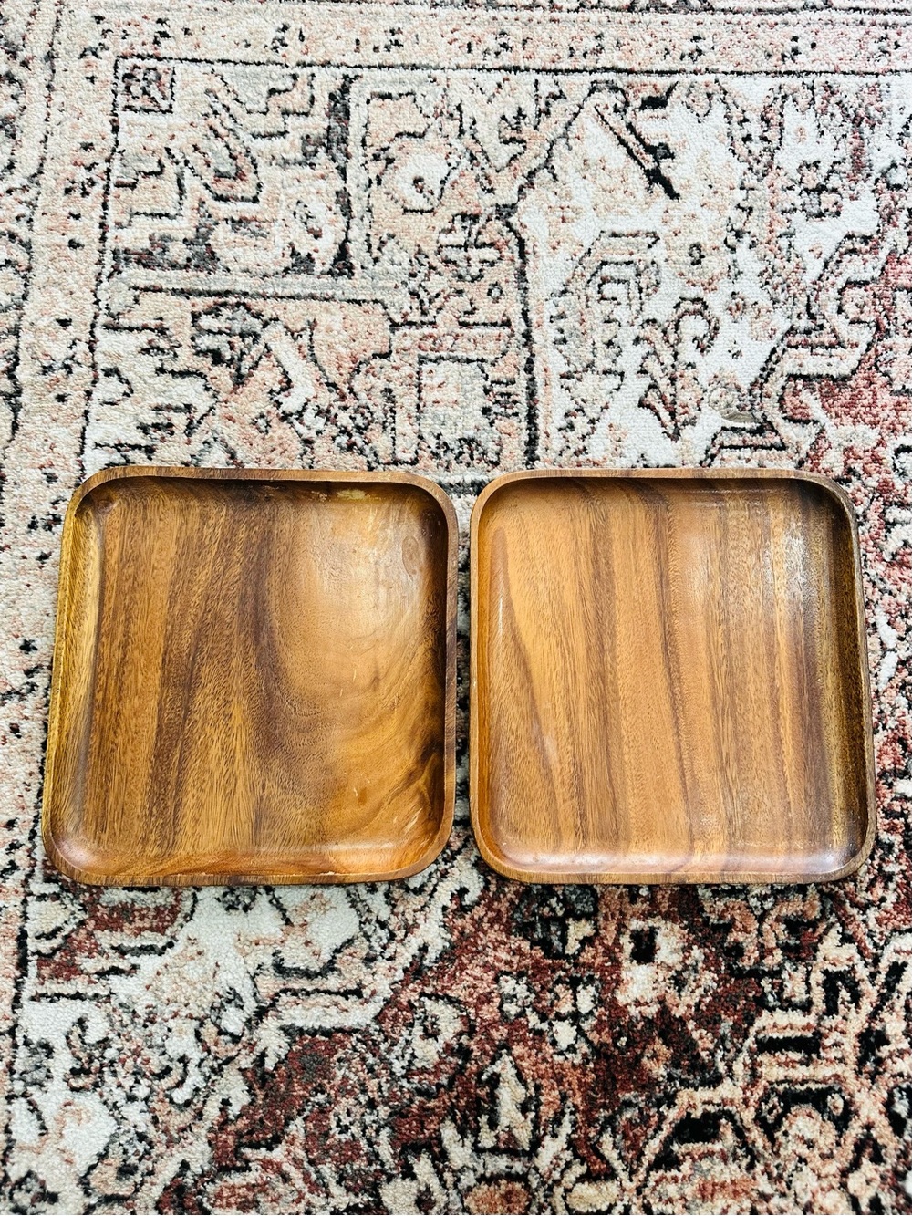 Handmade Wooden Square Serving Trays - Set of 2, Warm Wood Tone